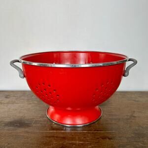 Vintage Red Stainless Steel Collander | Strainer | Kitchen Accessories